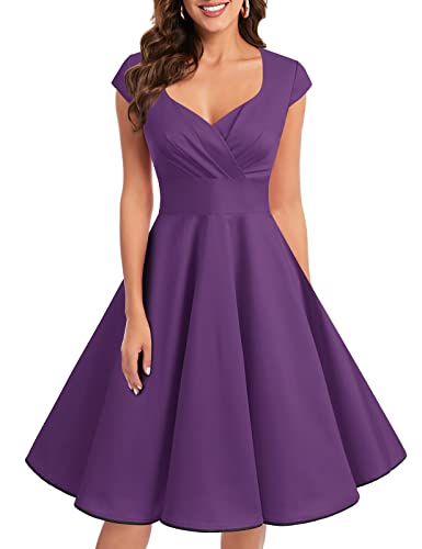 bbonlinedress 1950 vintage rétro robe de cocktail rockabilly col en V jupe plissée pourpre 3XL