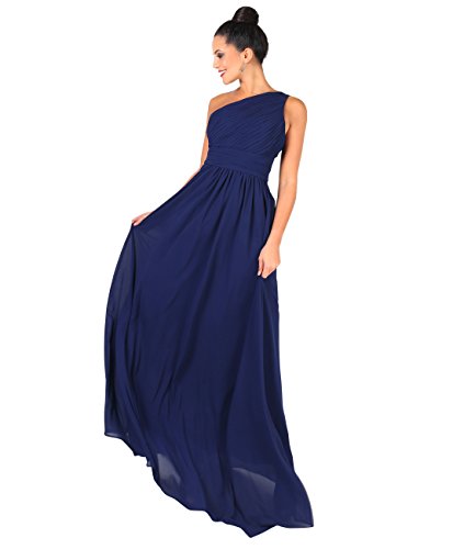 KRISP Robe de bal en mousseline de soie, longueur au sol, épaules dénudées, bleu marine, taille L/ L, (3XL14-NVY-14)