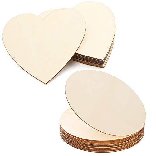 LEZED Plaque en bois Rond Cœur Disques en bois Plaque mince en bois Plaques en bois pour bricoler Inachevée...