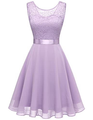 BeryLove Femme Robe en dentelle demoiselle d'honneur Elegant Party Mi-longue Robe de cocktail Mousseline Sans Manches...