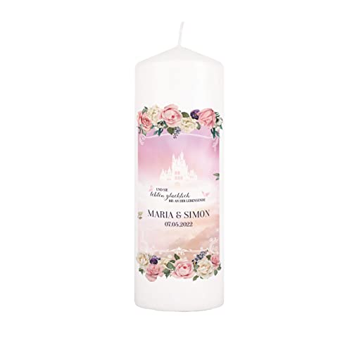 Cœur &amp ; Heim® Bougie de mariage avec nom du couple Bougie ronde blanche 7 cm x 20 cm (Ø-H)...