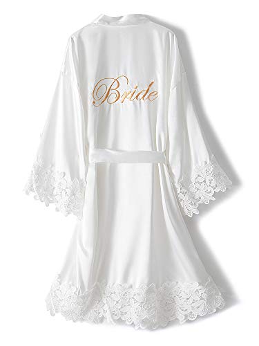 Robes de mariée brodées avec dentelle, peignoir en satin soyeux pour...
