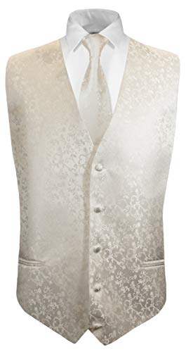 Paul Malone gilet de mariage + cravate ivoire floral - Gilet de costume de marié Gr....
