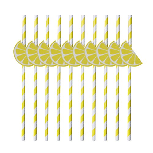 OUNONA pailles en papier rayé blanc jaune citron déco pour cocktail party hawaïen...