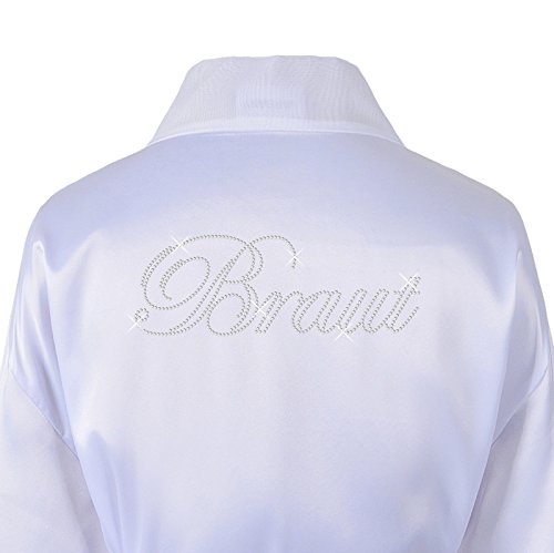 Peignoir de bain en satin avec strass pour voyage de noces, robe de chambre pour anniversaire de mariage blanc