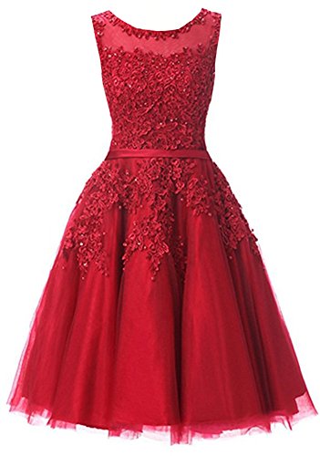 EverBeauties Mi-longues Femmes Robes de Soirée Broderie de Perles Dentelle Applique T¨¹ll Courte Robe de Bal...