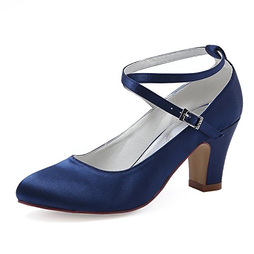 Elegantpark HC1808 Femme cheville cheville talon bloc satin mariage chaussures bleu marine...