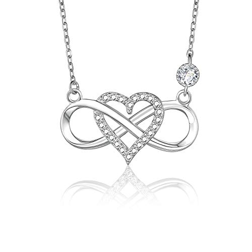 BlingGem Chaînes Femme Infinité Cœur Or Blanc plaqué 925 Sterling Argent Rond avec...