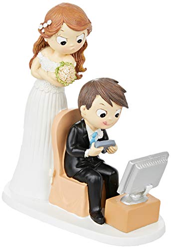 Mopec Figurine Couple de mariés et jeux vidéo, polyrésine, blanc, 8.5 x 18.5 x 21 cm