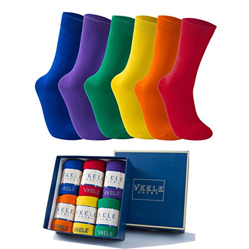 Vkele 6 paires de chaussettes unicolores paquet cadeau, à carreaux, multicolores, à pois, à rayures, business...
