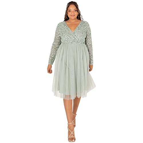 Maya Deluxe Femme Maya Faux Warp Front Embellished Midi Dress Robe de demoiselle d'honneur, Marine, 26,Green...
