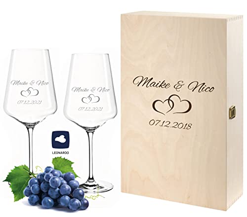 FORYOU24 2 verres à vin Leonardo gravés dans caisse à vin cadeau | motif couple | personnalisé...