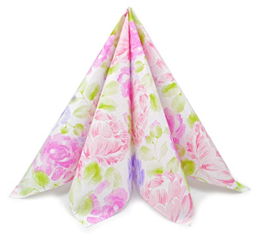 finemark 100 pièces Serviettes en papier PFINGSTROSEN 40 x 40 cm (0,20€/pièce) Tissue 3 couches...