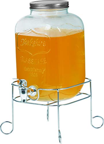DRULINE Distributeur de boissons en verre de haute qualité avec écriture 4 litres avec robinet couvercle en verre incl....
