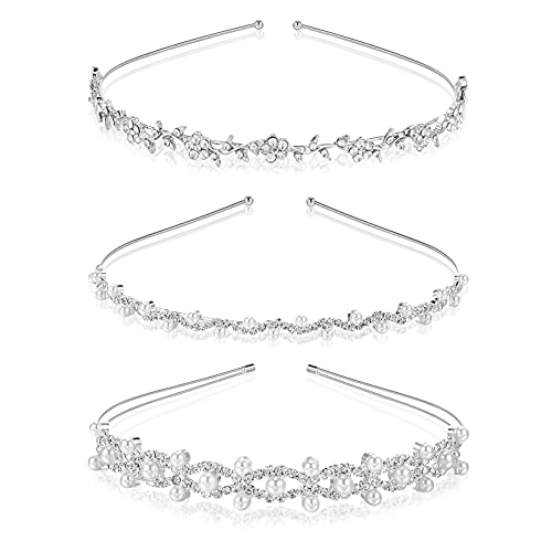 FANTESI 3 pièces bandeau de mariée, bandeau de cheveux de mariage strass couronne de cheveux cristal perle mariée tiare...