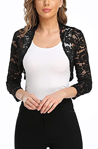MISS MOLY Bolero Damen Spitzen Jacke Festlich Kurz Cardigan 3/4 Ärmel Strickjacke Für Hochzeit L,...