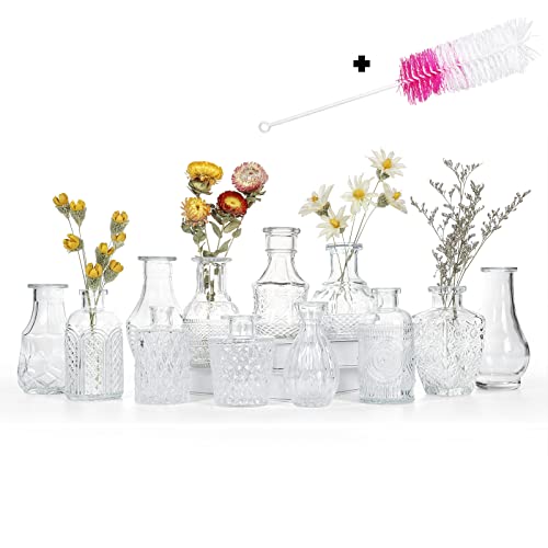 Set de petits vases De EylKoi : 12pcs Petits vases pour décoration de table avec pinceau, Petits vases en verre Douceur,...