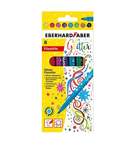 Eberhard Faber 551008 - Feutres pailletés en 8 couleurs vives, épaisseur de mine 3 mm, lavable...