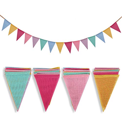 Chaîne de fanions Crislove, pack de 4 5M Multicolore Drapeaux triangulaires, 15 couleurs chaque bannière, imitation lin...