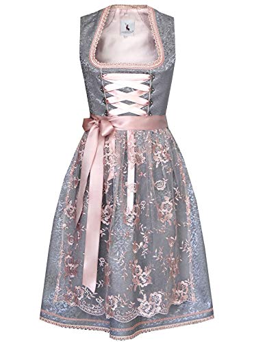 Conte des Alpes dirndl midi de la collection exclusive avec tablier en dentelle, gris, 36