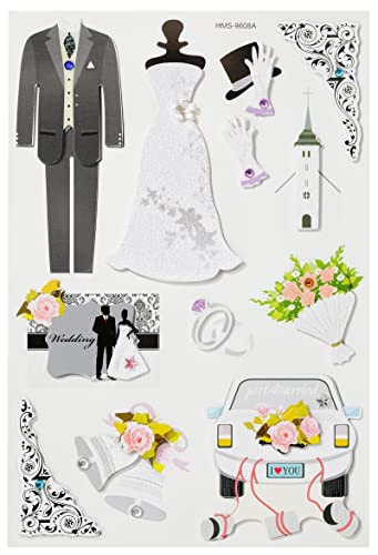 Stickers 3D 'Mariage II' pour cartes d'invitation et album de mariage à faire soi-même, autocollants...
