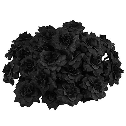 VORCOOL 50 Stück Kunstblumen Rosenköpfe Stoffrosen Deko-Blüte (Schwarz)
