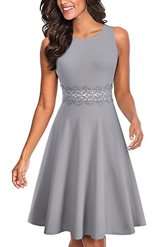 HOMEYEE Femme vintage col rond sans manches Fleurs brodées Robe de cocktail genou longueur UKA079...