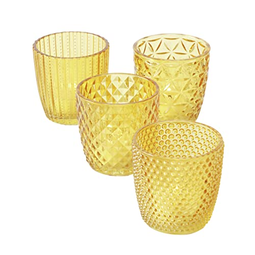 Boltze Photophore Set Marilu 4-pièces (jaune, verres décoratifs pour bougies / bougies à réchaud, bougeoir ø...