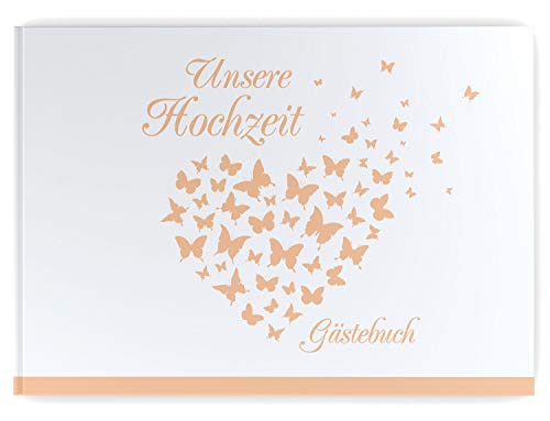 DeinWeddingshop livre d'or mariage papillon - couverture rigide, avec questions, A4 paysage, Butterfly Heart...