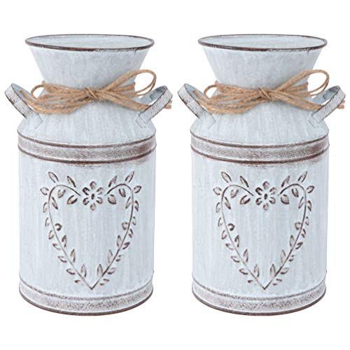 YARNOW 2pcs Seau à fleurs vintage Pot de fleurs en fer Vase à fleurs rustique Shabby Chic Déco Coeur Vase...