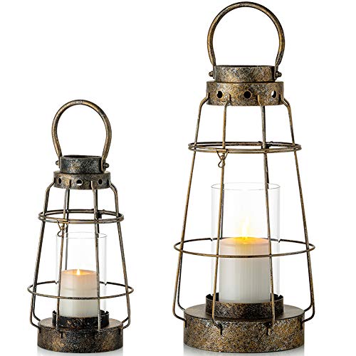 NUPTIO Ensemble de 2 bougies ouragan, porte-bougie suspendu style rustique fermier...