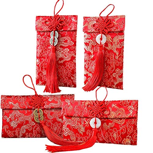 Enveloppe en soie chinoise, rouge, élément dragon chinois, enveloppe rouge f盲r...