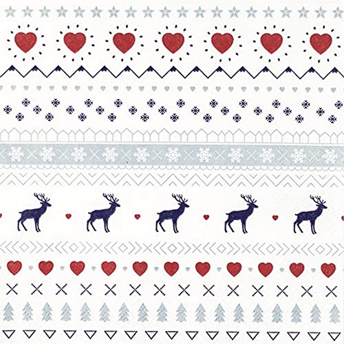 20 Serviettes Motif scandinave avec chevreuils et cœurs | Hiver | Noël | Décoration de table |...
