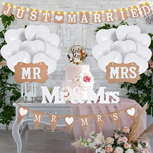 Herefun set de décoration de mariage, lettres de décoration MR &amp ; MRS mariage, guirlande Just Married vintage...