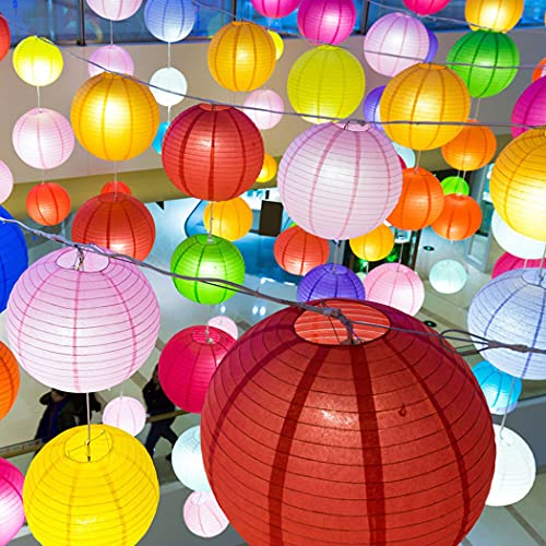 Lanterne en papier 20 pièces ronde chinoise en papier,Abat-jour en papier coloré à suspendre...