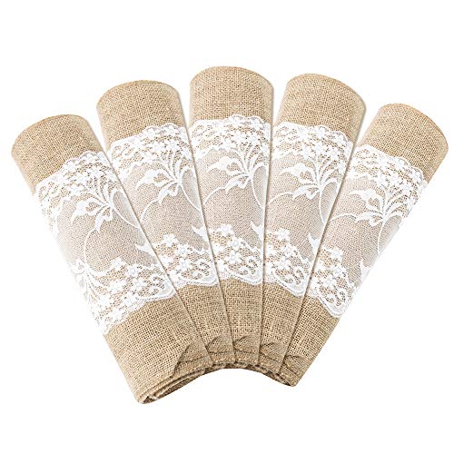 78Henstridge 5 pièces Chemin de table en jute avec dentelle, ruban de jute Nature de table Mariage Déco Vintage...