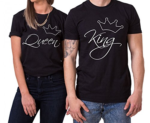 Set de T-shirts de la Saint-Valentin pour couple Line King Queen Look, Taille:L;T-shirts pour partenaires:Hommes...