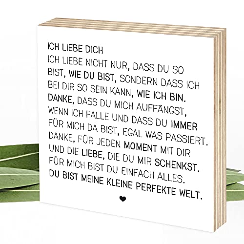 Tableau en bois Wunderpixel® Je t'aime - déclaration d'amour - 15x15x2cm à suspendre,...