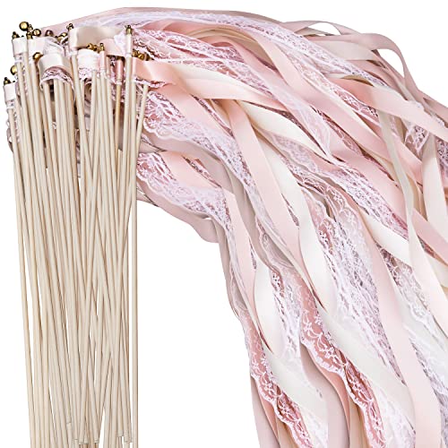 30 pièces Wedding Wands, baguettes de mariage avec cloches, rubans de mariage serpentins, ruban...
