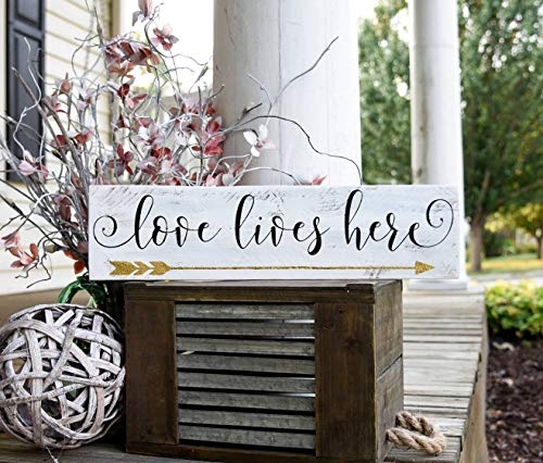 Claude16Poe Plaque en bois avec flèche I Love Lives here, plaque en bois rustique, I Love Lives here I...