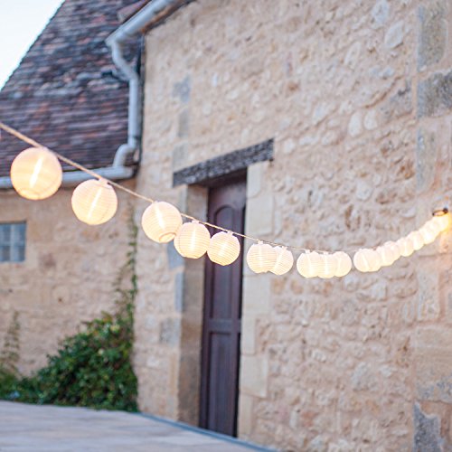 Lights4fun Chaîne de 20 lampions LED Couplable Blanc chaud Intérieur Extérieur Déco été Balcon Lampion...