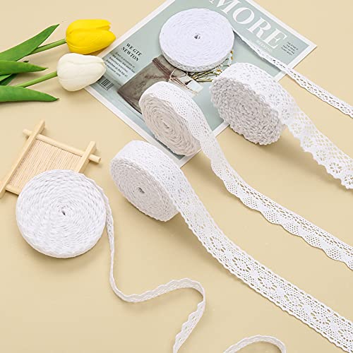 DAHI ruban dentelle 30M blanc bordure dentelle en coton- Vintage dentelle décorative crochet...