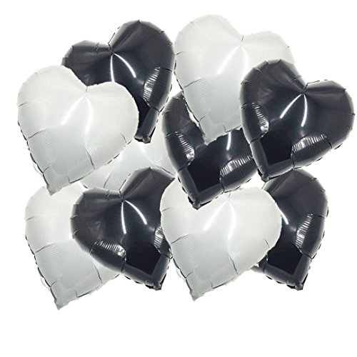 ballonfritz® Set de ballons en forme de cœur en noir et blanc / Black and White 10-pièces - XXL 18'...