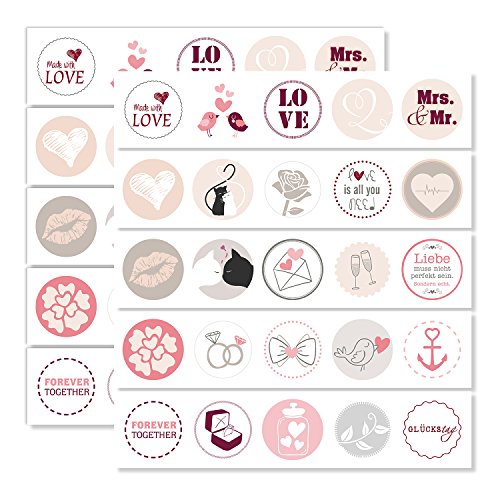 younikat Lot de 2 autocollants de mariage I dv_084 rose I 50 pièces I rond Ø 3,6 cm I autocollants cadeau...