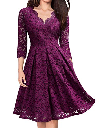 KOJOOIN Femmes 1950 Vintage Robes de demoiselle d'honneur pour mariage Court A-Line Robes de soirée, Grape...