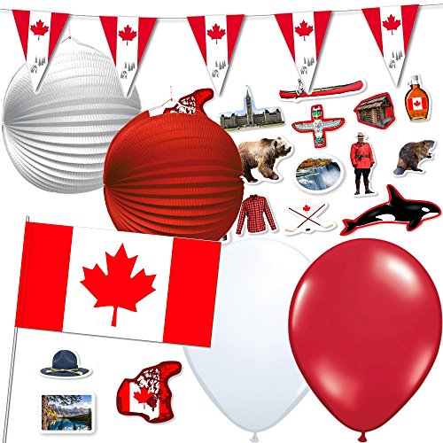Kit de décoration 81 pièces * Canada * pour une fête de pays // avec guirlande de fanions + drapeaux + lampions +...