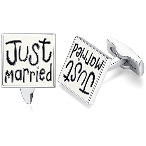 HONEY BEAR Boutons de manchette de mariage pour homme en acier inoxydable Cufflink 1 paire Just Married,MULTIPLE