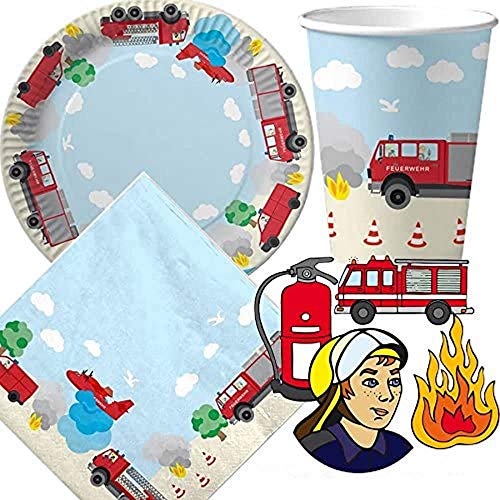 Ensemble de fête de 37 pièces * POMPIERE * avec assiettes en carton + serviettes + gobelets en carton + confettis de table XXL pour...