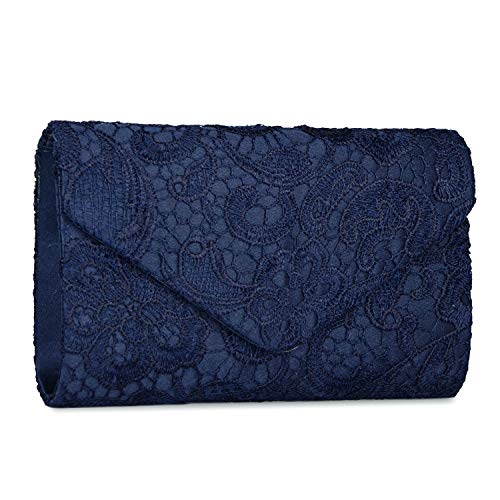 EULovelyPrice Femme Elégante Dentelle Enveloppe Sac à Main de Soirée Mariage (Bleu)