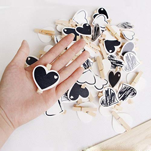 DAHI 50pcs pinces à linge en bois coeur - 4.5cm pince pinces décoratives en 3 motifs...